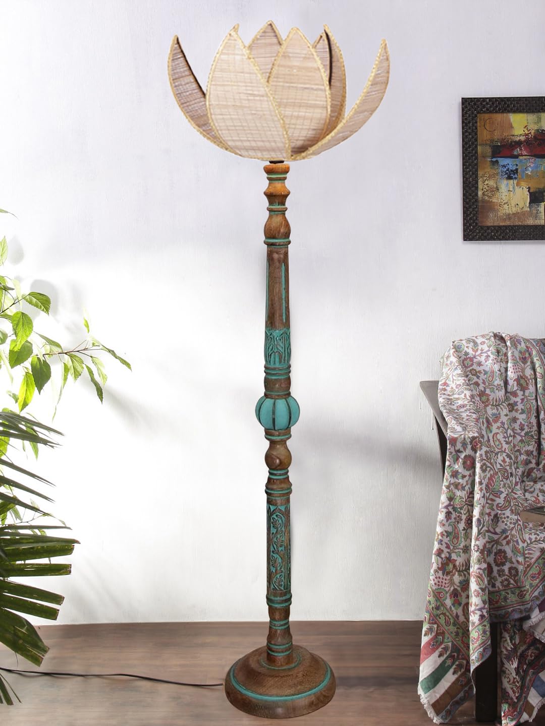 Devansh Mid Century Modern Floor Lamp,Hand Turned Floor Lamp Wood for Living Room,Stand Lamp with Fabric Lampshade for Bedroom, Study Room and Office, (Rose) -Bamboo-Beige-image-9