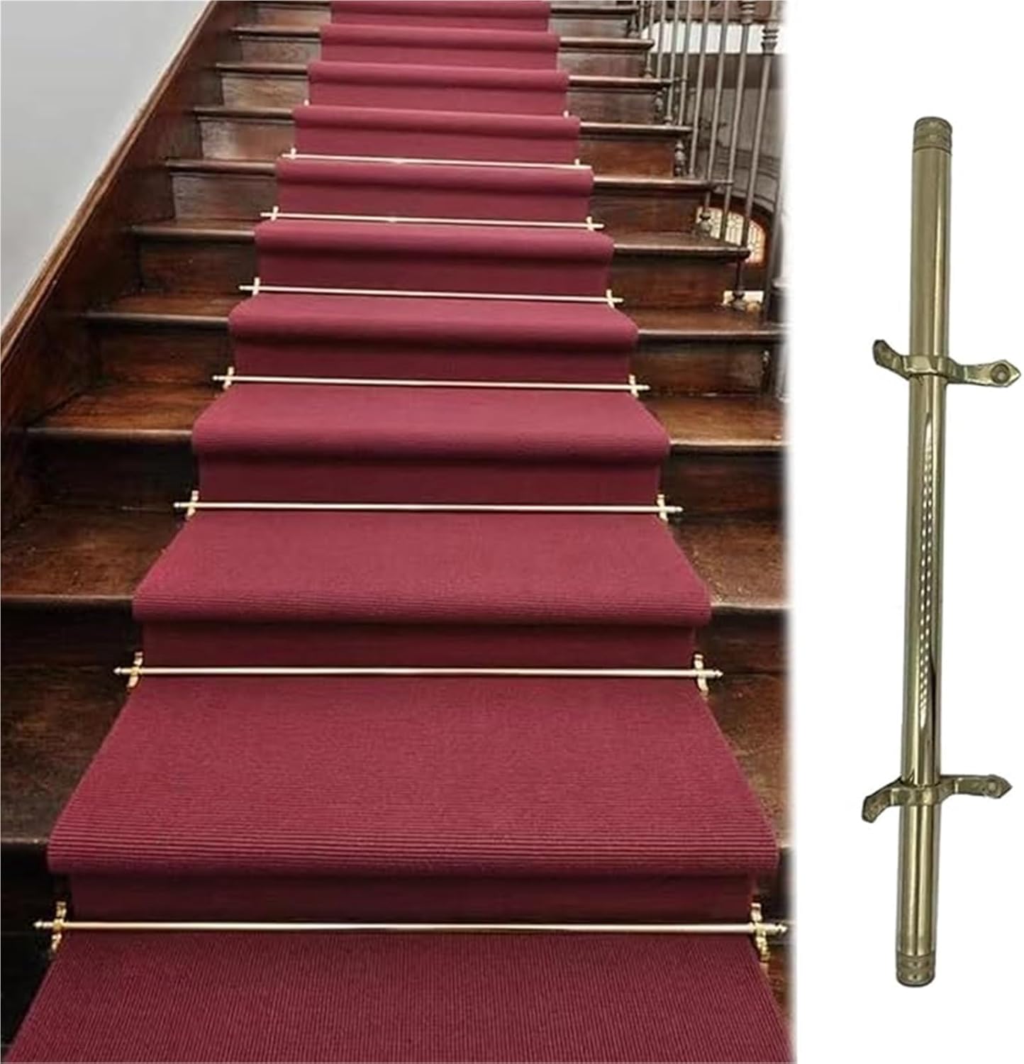 51~127 Cm Long Stair Runner Rods Antique Brass, 3/5/10/12/14/16pcs, Commercial Home Brass Staircase Carpet Runner Holder Bracket Hardware, for Villa Office Commercial Space(14pcs,66 cm (26 in))