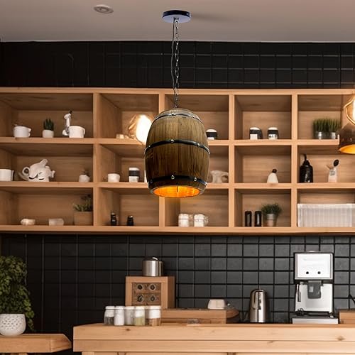 Miniatura 6 de Lámpara colgante de barril de vino de madera retro, decoración rústica, única, para cocina, bar, techo, lámpara de araña para bar, cafetería, hogar