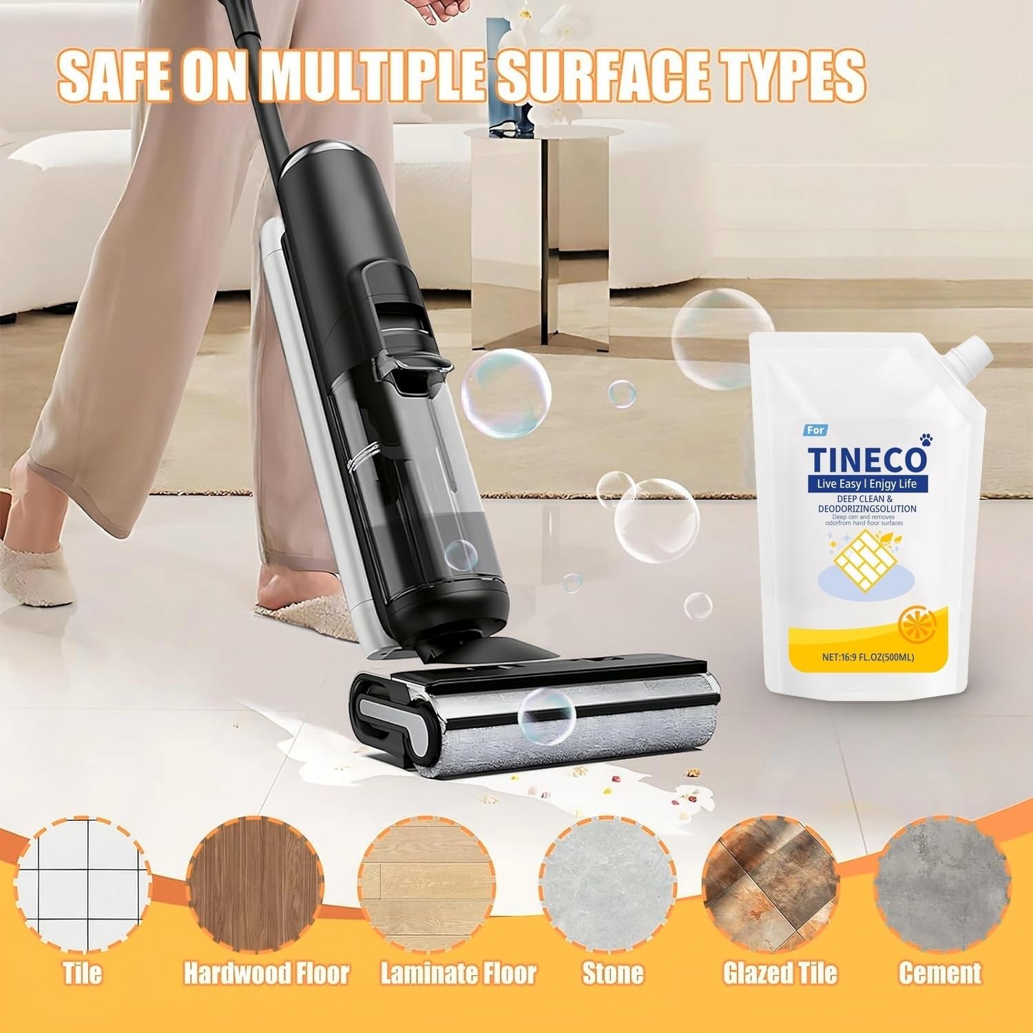 Detergente per pavimenti, 500 ml, confezione da 3 flaconi, compatibile con Tineco iFloor 2/3 Breeze, FLOOR ONE S3/S5/S5 Pro 2/S6/S7 Pro – Detergente deodorante al profumo di limone