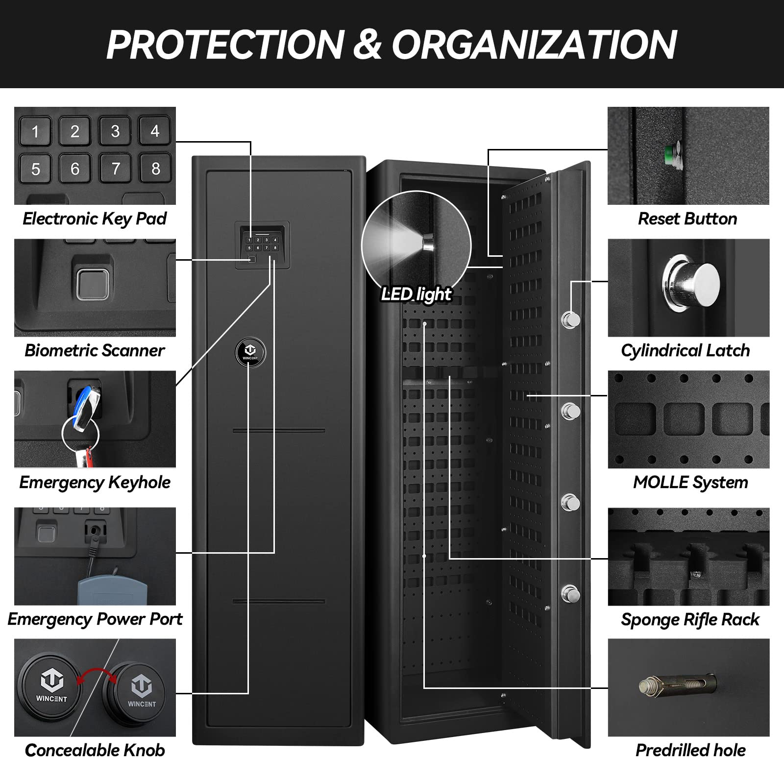 WINCENT Large Gun Safe, Biometric Gun Safes for Rifles and Shotguns