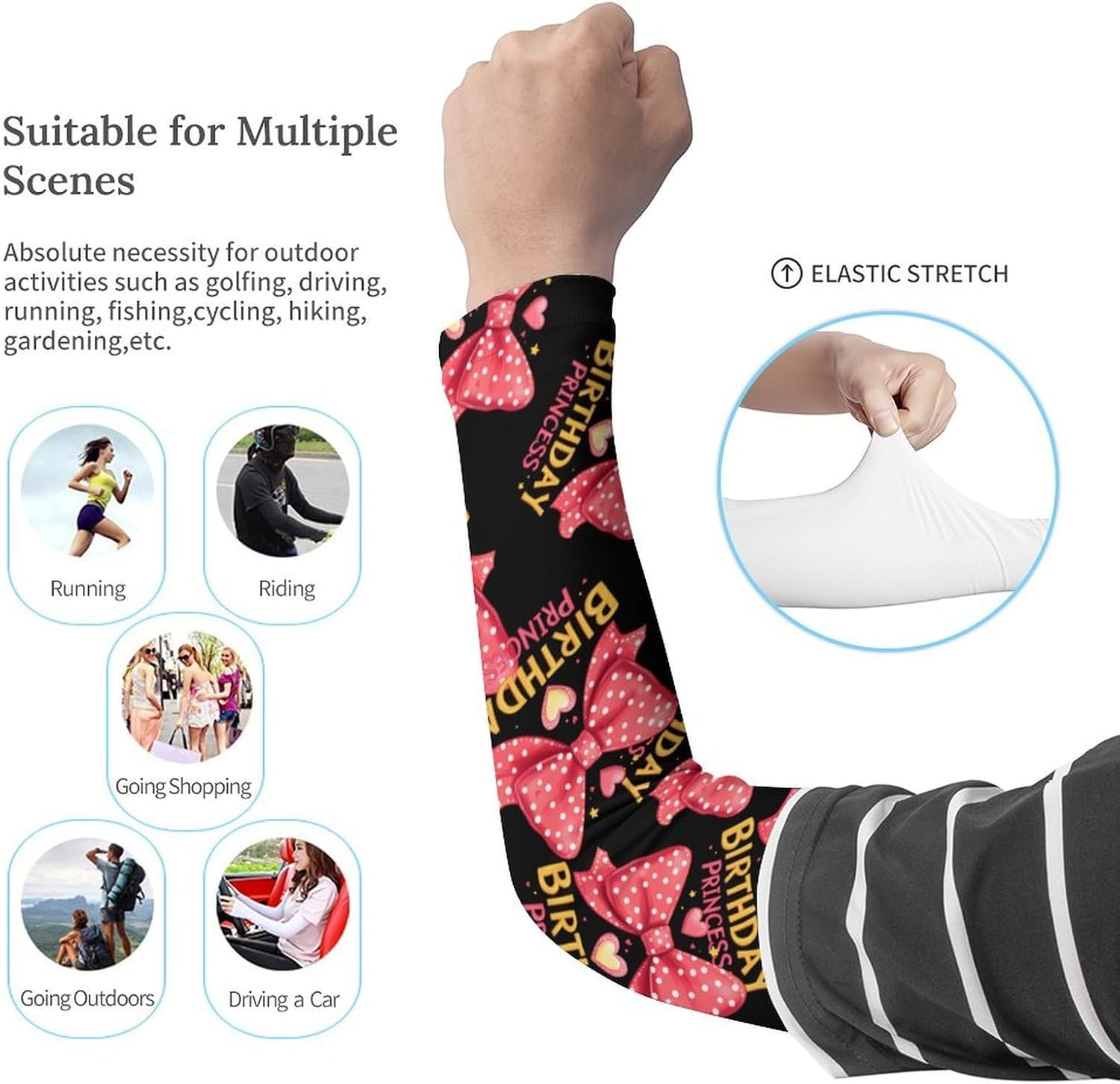 Birthday Princess Arm Sleeves Sun Protection Sleeves Sports Cooling Arm Compression Sleeve for Men Women