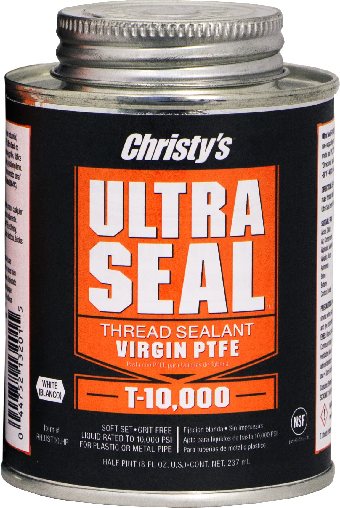 Christy's Ultra Seal T-10,000 Virgin PTFE Thread Sealant, White, 1/2 Pint (8 fl oz)