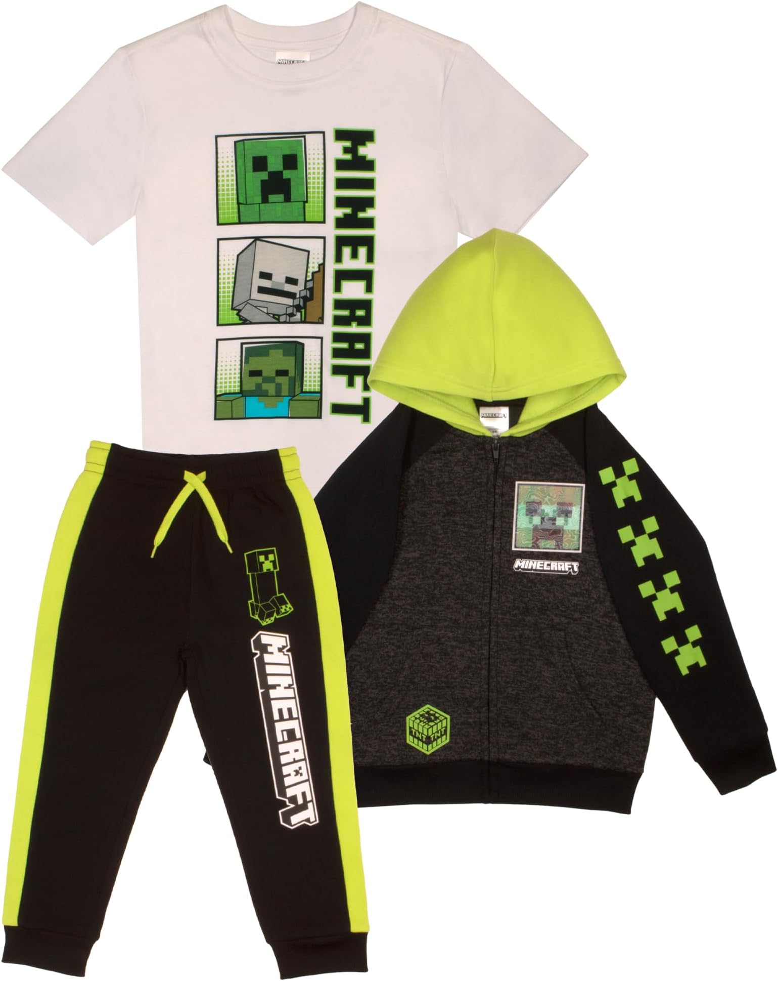 Creeper Boys 3-Piece Bundle Set, Zip up Fashion Hoodie, Short Sleeve T-Shirt, and Jogger Sweatpants