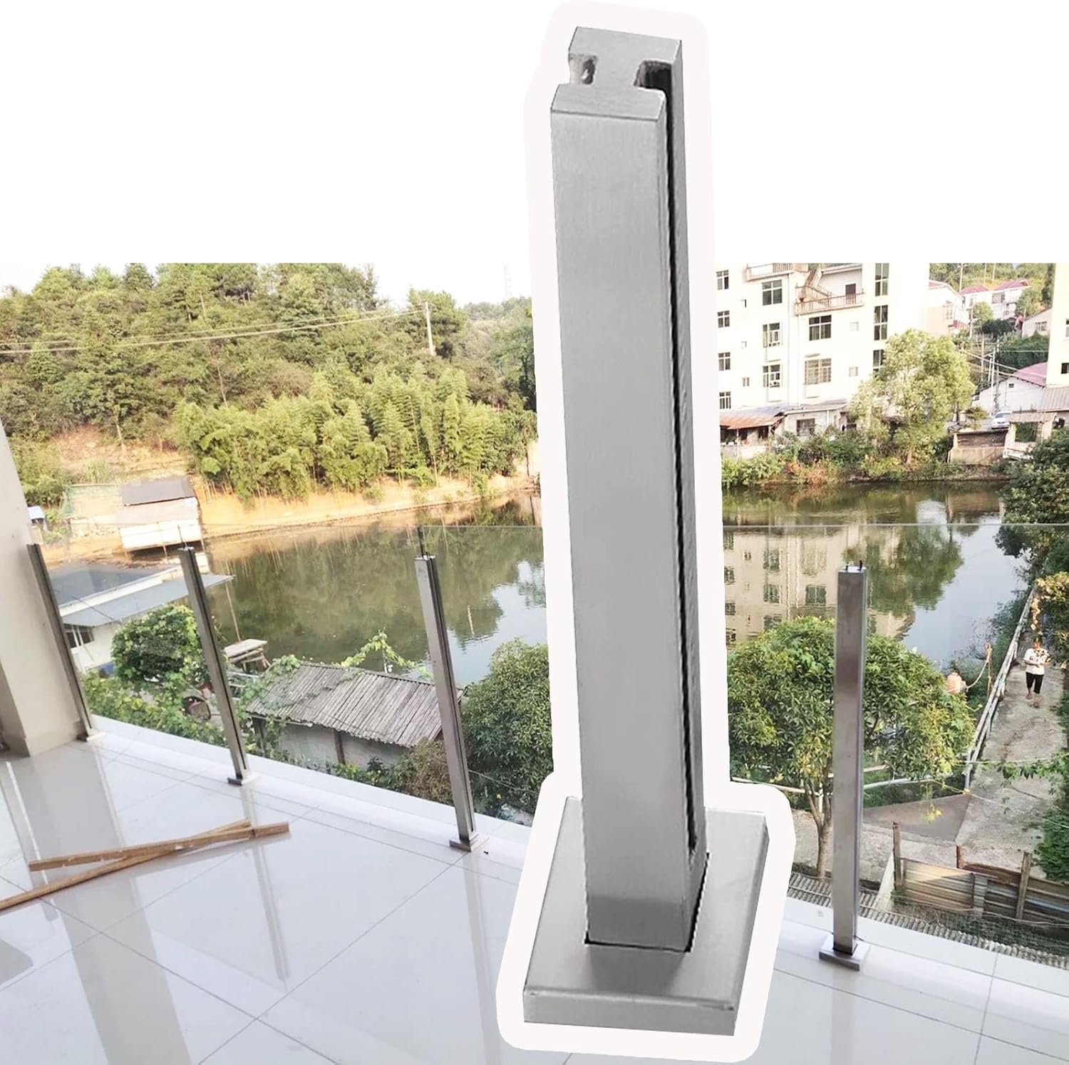 Heavy Duty Silver Glass Railing Post - End, Corner & Mid Post for Deck Handrail System, 20-59" Height Balustrade Panels, Shallow Grey Color, 19.7" Size