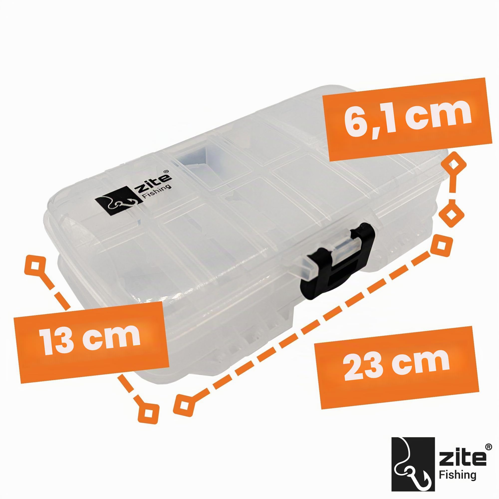 Zite Fishing doppelseitiges Köderbox Angeln Set 3 STK | Je 18 Fächer für Metallköder, Spoons &mehr | Mit stabilem Verschluss & transparentem Deckel | 23x13x6,1cm, Angelbox, Tackle Box angeln Angel Box