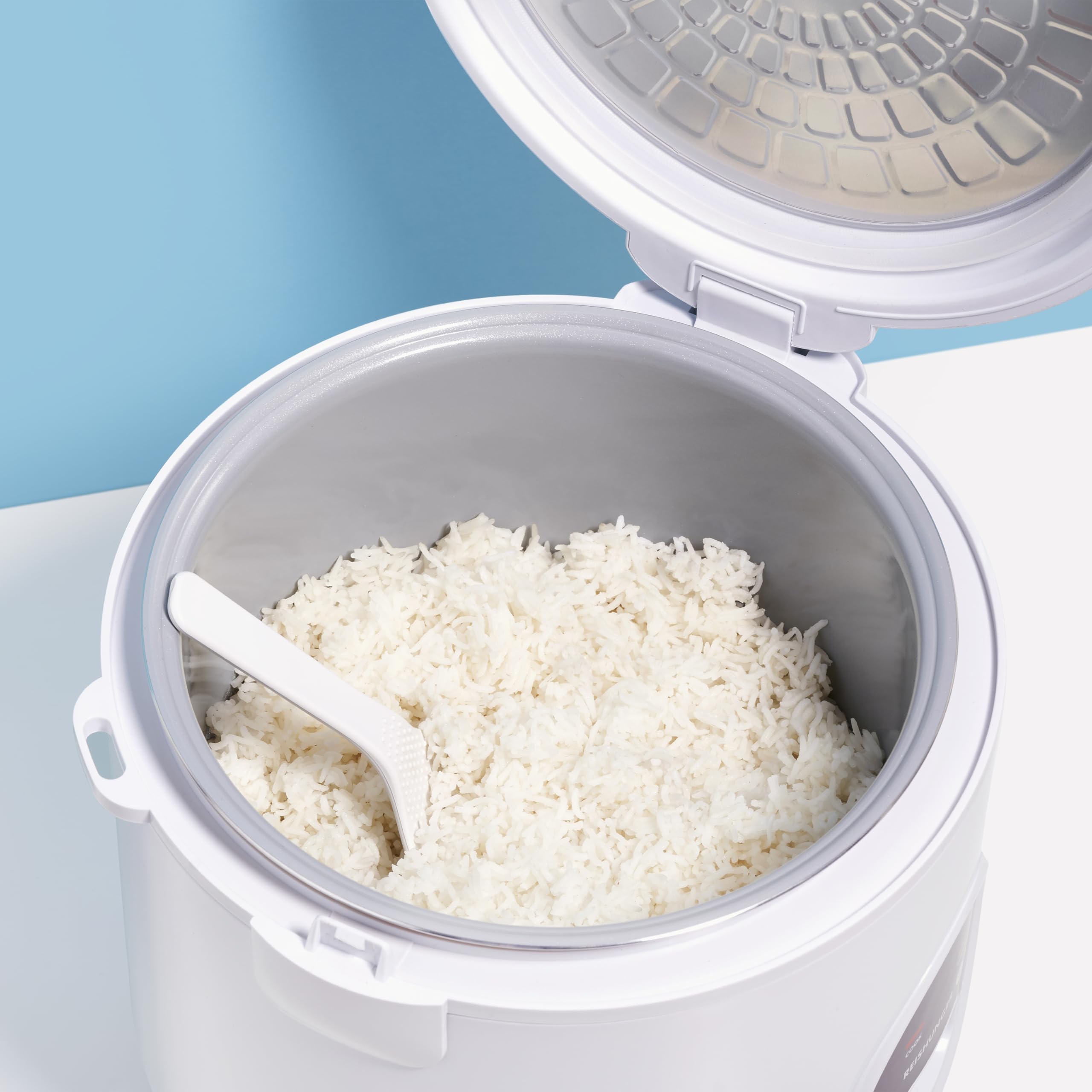REISHUNGER Cuocere riso e piroscafo con rivestimento in ceramica, bianco, 1,8 l, fino a 10 porzioni, preparazione rapida senza bruciare, con funzione di mantenimento in caldo con inserto a vapore,