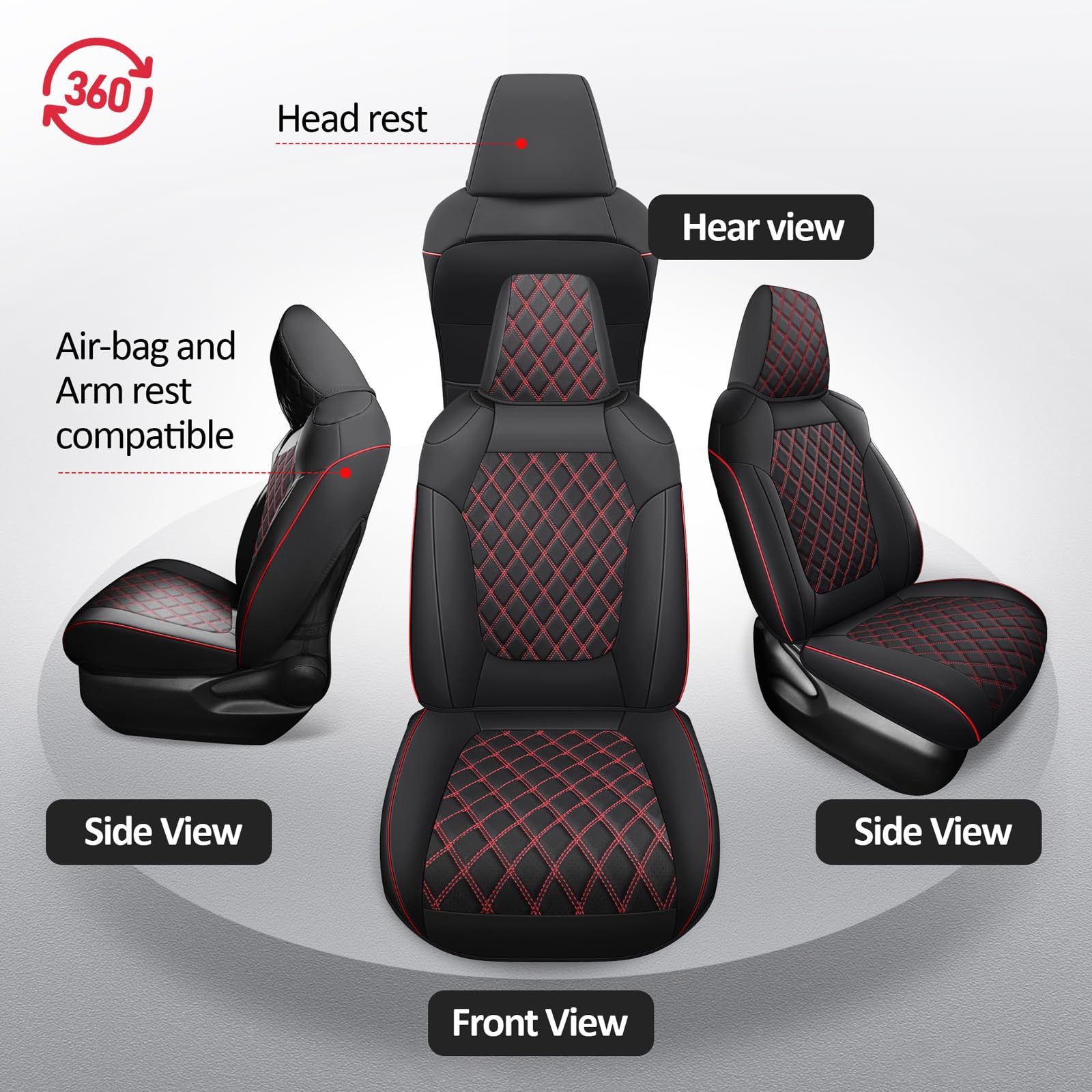 MIROZO Car Seat Covers for Toyota Rav4, Leather Rav4 Seat Covers Compatible with 2019 2020 2021 2022 2023 2024 2025 Toyota RAV4 Hybrid LE XLE Limited Seat Cover Full Set(Black and Red)