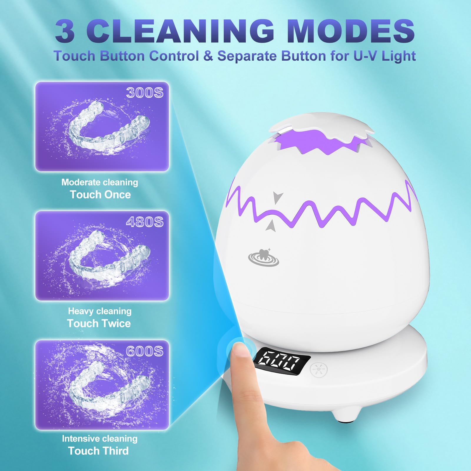 Limpiador ultrasónico 2025-45000 Hz, limpiador ultrasónico, 180 ml, para férula dental, dentaduras, retenedores, alineadores, prótesis, cabezal de cepillo de dientes, limpiador de joyas