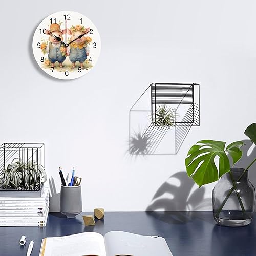 Miniatura 3 de Reloj de pared de cerdo de acuarela para parejas, funciona con pilas, silencioso, sin tictac, decoración del hogar, relojes de pared de PVC para