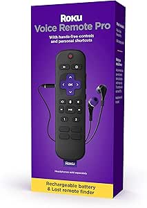 Roku Voice Remote Pro, wiederaufladbare TV-Fernbedienung mit Freisprecheinrichtung, Kopfhörer-Modus und verlorener Fernbedienungs-Finder, Ersatz-Fernbedienung, kompatibel mit Roku TV, Roku Playern und