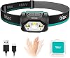 Ditac H1 Head lamp Rechargeable, Head lamp with Motion Sensor, Bright Led Headlamp, 440 Lumens 1800mAh Max Runtime 70 Hours, IPX6 Waterproof Headlight 5 Modes for Hiking Camping Fishing Green