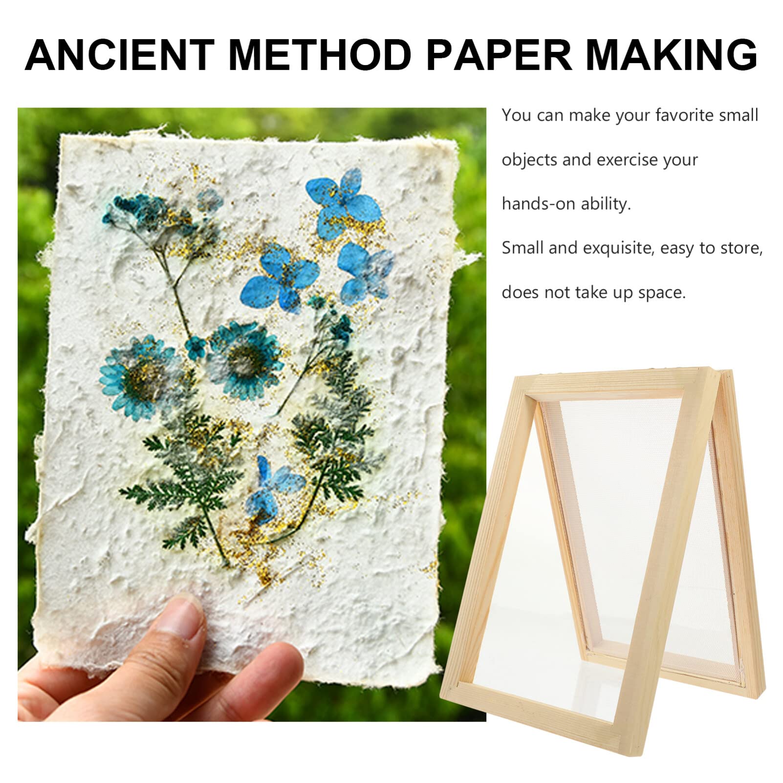 DEARMAMY Marco De Madera Para Fabricación De Papel Reciclado 7.08X4.92 Pulgadas Kit De Manualidades Con Malla Resistente Para Bricolaje Infantil Y Conciencia Ambiental