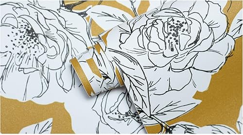 Miniatura 7 de HAOKHOME 93171-2 Papel tapiz floral para despegar y pegar, papel de pared extraíble de flores extraíbles, color amarillonegroblanco, vinilo adhesivo