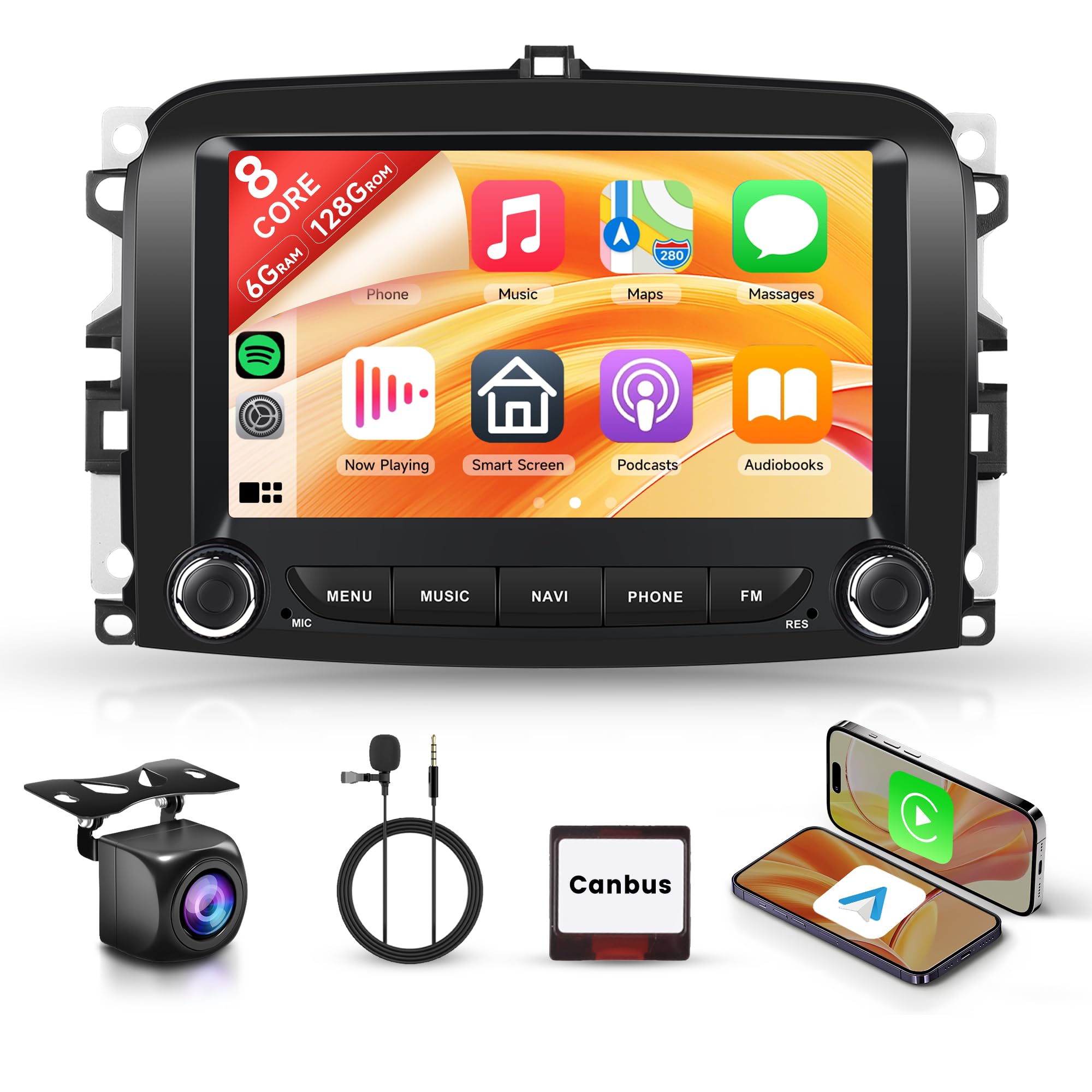 Rimoody 8 Core 6G+128G Autoradio Android per FIAT 500L 2013-2019, 7 Pollici Stereo FIAT 500L con Wireless Carplay Android Auto Mirror Link Bluetooth FM/RDS/DSP/SWC WiFi GPS Retrocamera