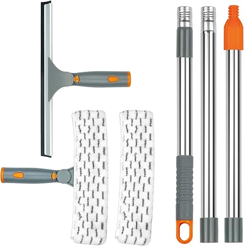 BITOPE - Escobilla 2 en 1 para herramienta de limpieza de ventanas, herramienta de limpieza de ventanas de mango largo con poste de extensión de