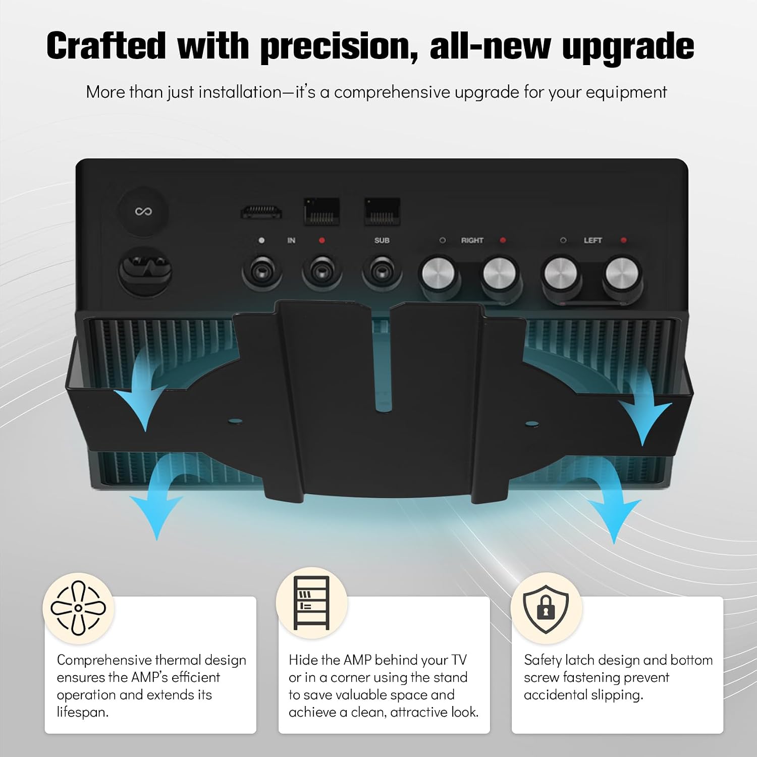 Wall Mount for Sonos Amp Mount Bracket,Slim Metel Sonos Amp Mount Bracket, Black Steel Wall Mount for Sonos Wireless Amplifier with Free Spirit Level