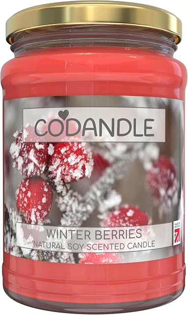 Codandle Candle | Winter Berries | Large Vegan-Friendly Natural Soy Scented Jar Candle, 100+ Hours Burn Time & Made in UK