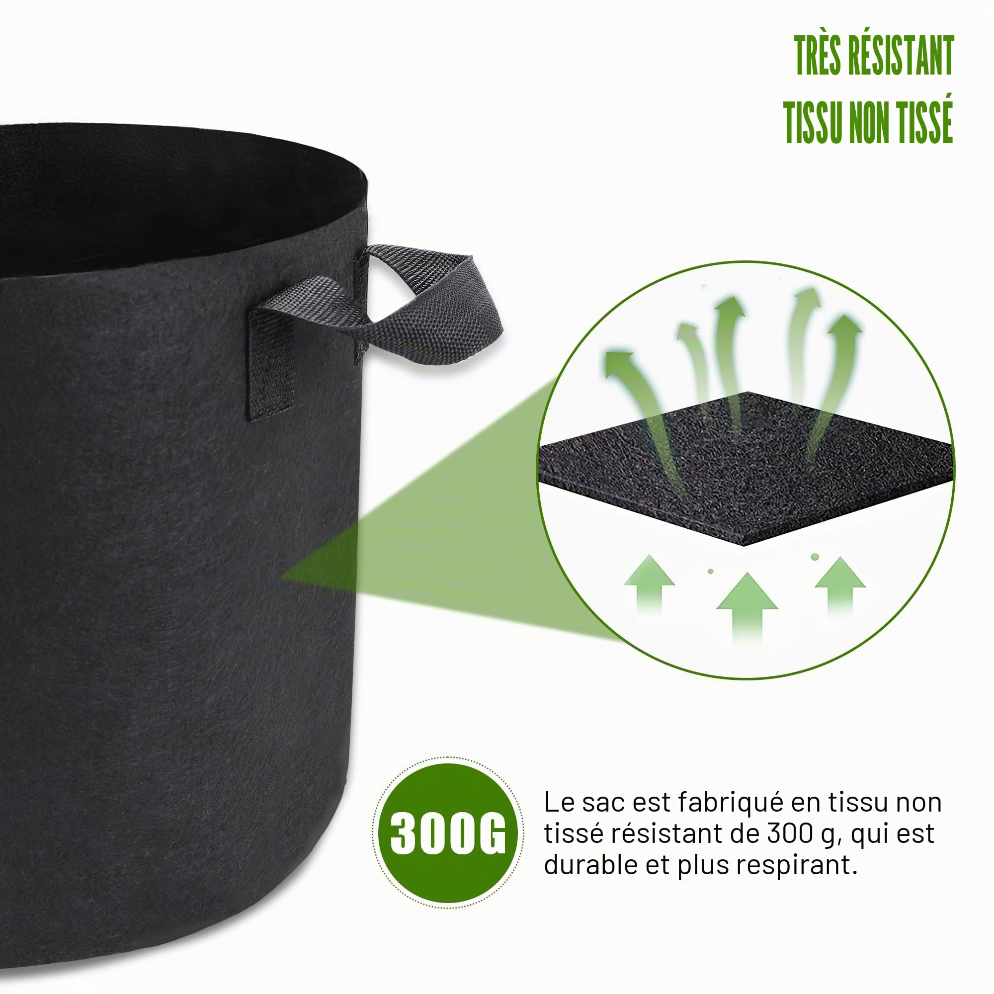 OPPOLIFE Lot de 12 Sacs de Culture pour Plantes de 10 litres, Pots en Tissu d'aération Robustes avec poignées pour Jardin et Plantation en extérieur (Noir)