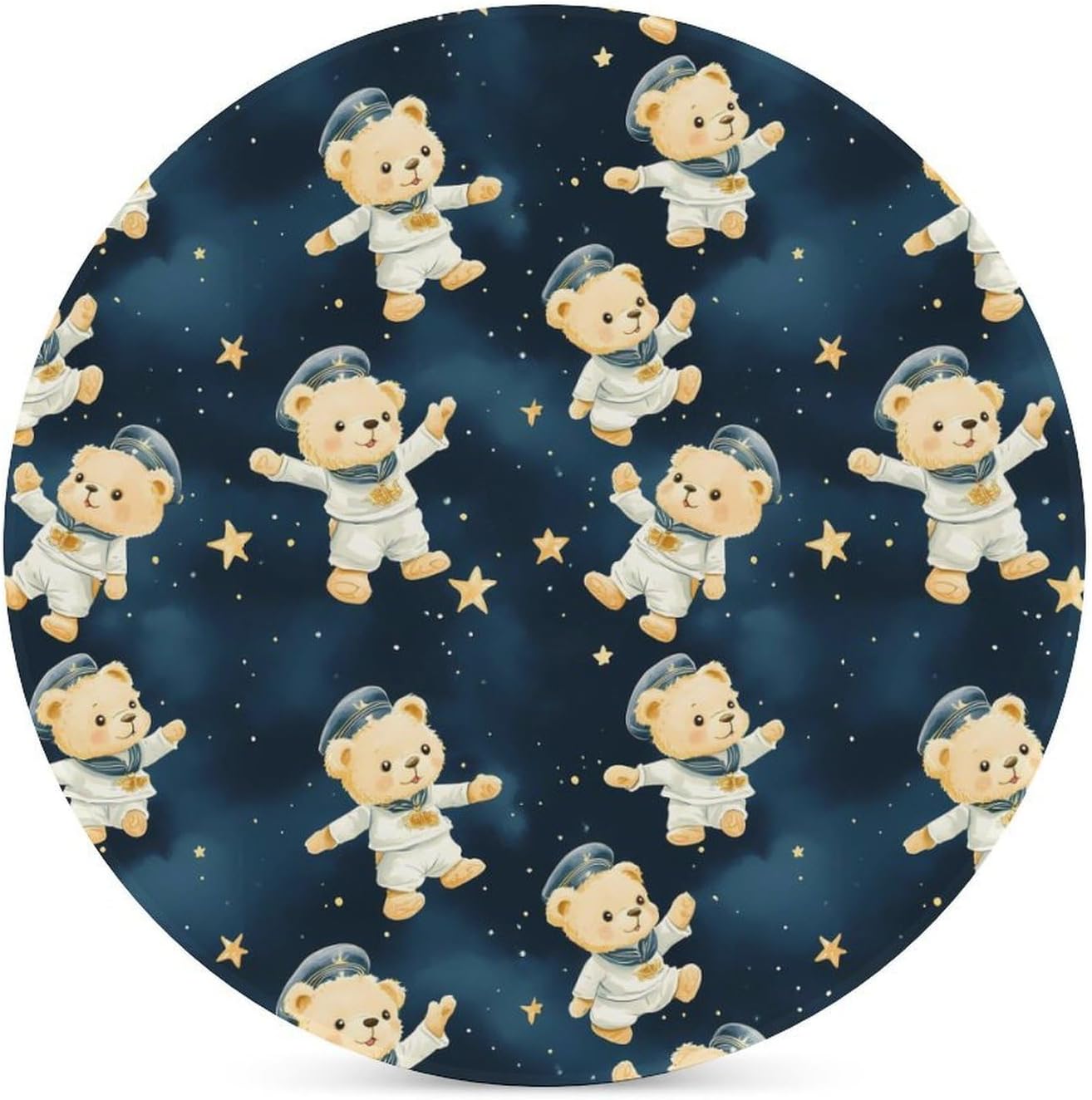 Cute Teddy Bears Stars Round Ceramic Coasters for Drinks Absorbent Cup Holder Tabletop Protector with Cork Base