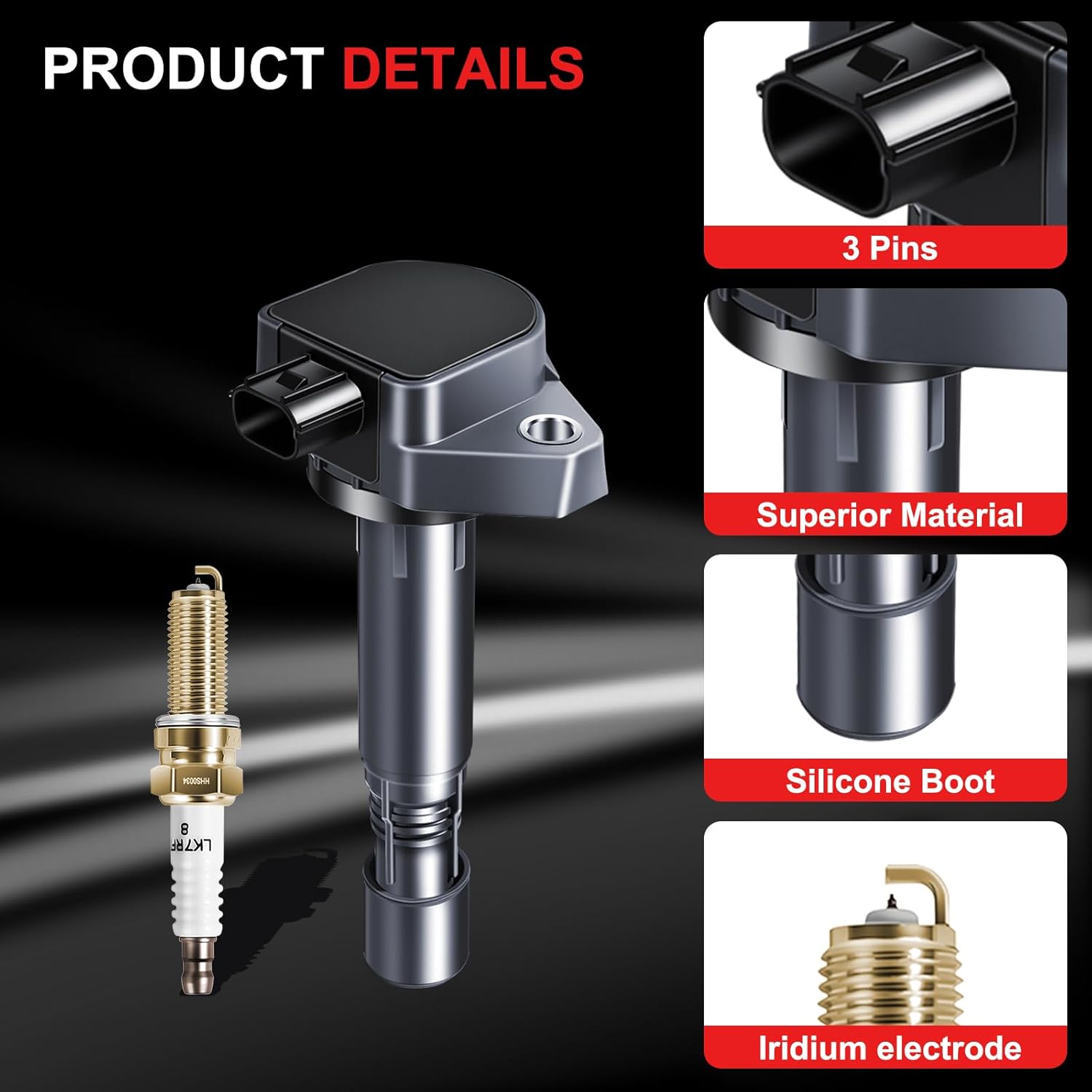 UF624 Ignition Coil Pack Iridium Spark Plugs Fits for Acura RDX 3.5L 2013 2014 2015, ZDX 3.7L 2010 2011 2012 2013, Fits for Honda 3.5L Pilot 2009-2015, Ridgeline 09-14, Set of 6