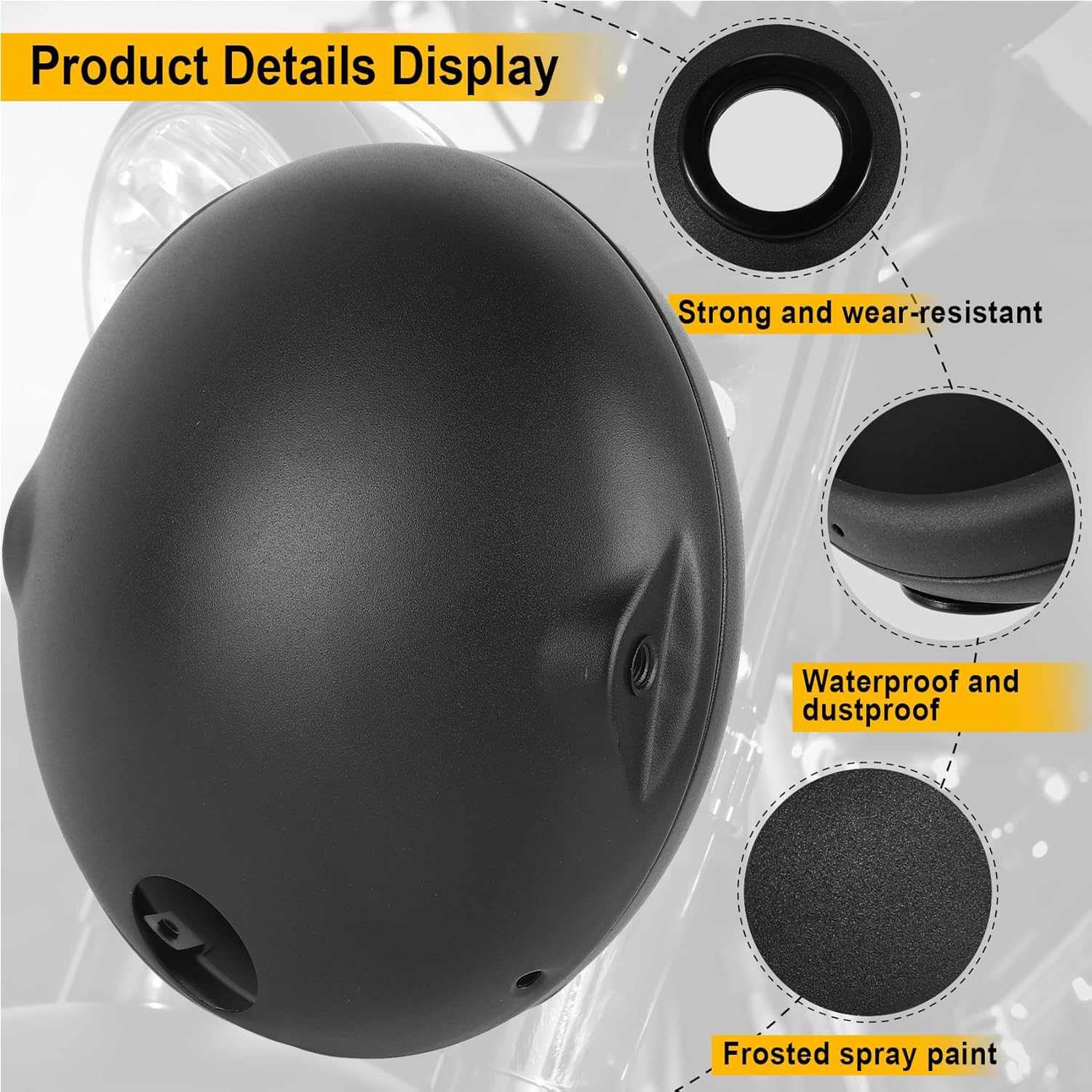 Guscio Faro Moto 7 Pollici, Guscio del Faro del Motociclo Nero Opaco, Coperchio Fari LED in Lega di Alluminio Coperchio del Motociclo Accessorio per la Modifica del Motociclo