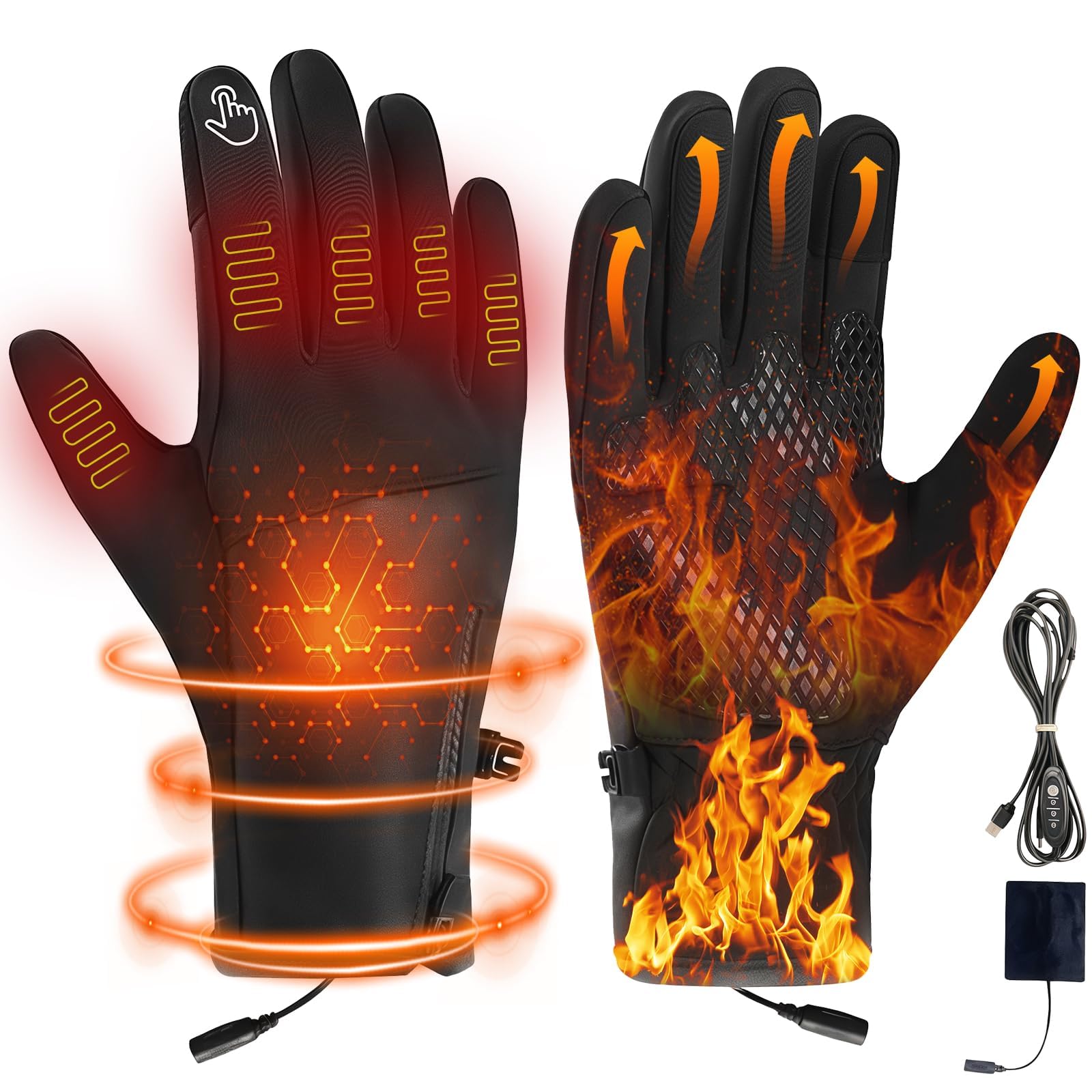 Générique Gants Chauffants pour Homme Femme, Rechargeable Gants Chauffants USB avec Écran Tactile, Imperméables et Antidérapants, 3 Températures Réglables, Gants Hiver pour Velo/Moto/Ski/Travail