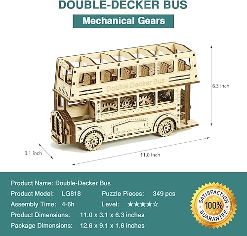 Miniatura 2 de UGUTER - Rompecabezas de madera 3D de Londres, modelo mecánico impulsado por equipo de resorte de Londres, kit de manualidades de bricolaje, juguete