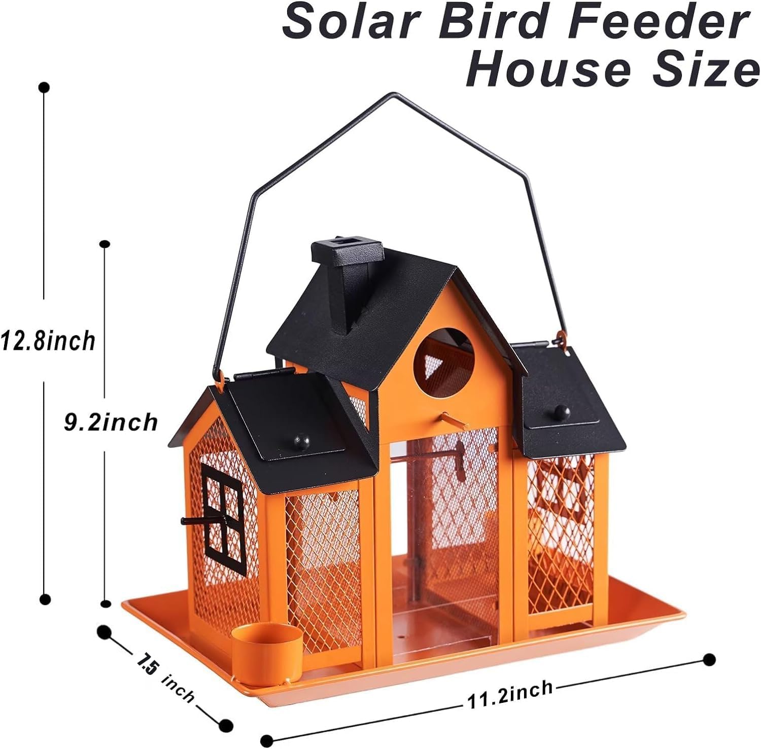 Comedero solar para pájaros para colgar en el exterior, comedero de metal para pájaros silvestres para exteriores, comedero grande para pájaros cardenales, casas de pájaros, naranja 2