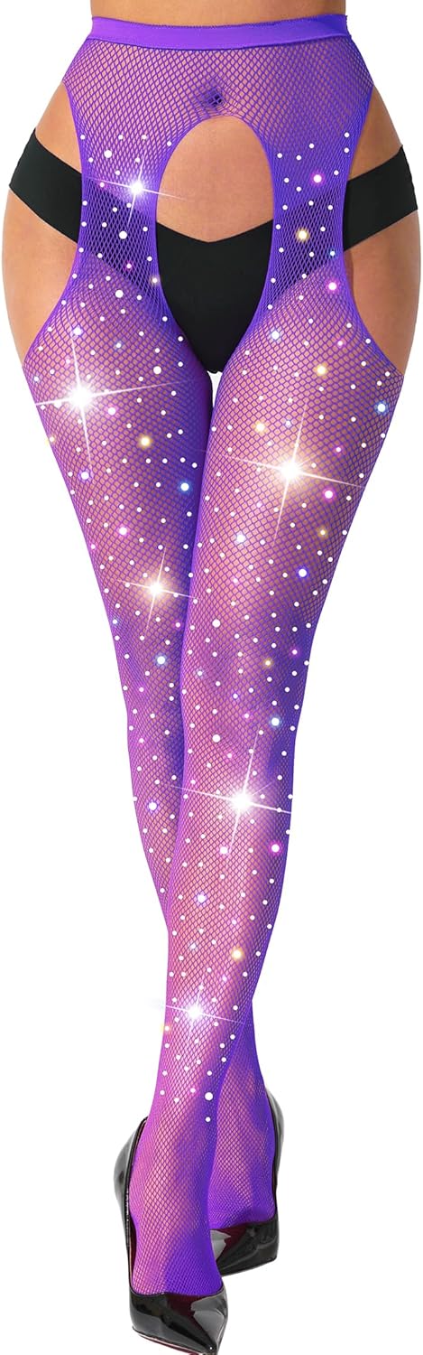 Fishnet Stockings for Women Tights Rhinestone Women's Sparkly Stockings High Waist Fishnets - Image 5