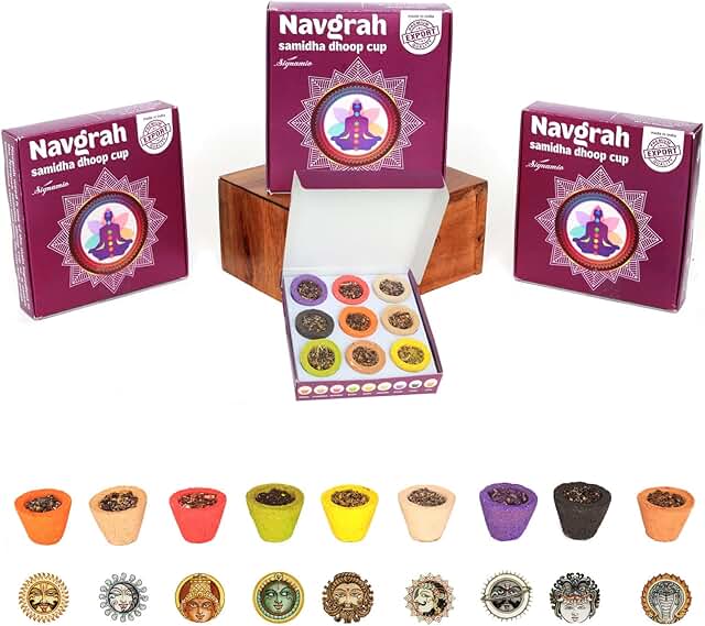 SIGNAMIO Wood Navgrah Sambrani Havan Dhoop Cup for Pooja With Divine Fragrance(Pack Of 1, 9 Cups)For Home & Office, Yoga, Puja, Prayer, Festival, Meditation & Spiritual Events