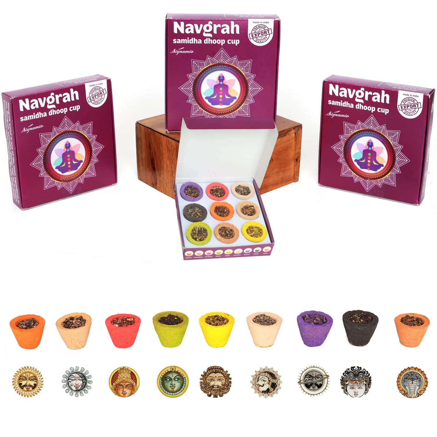 SIGNAMIO Pack of 3 Navgrah Sambrani Havan Dhoop Cup