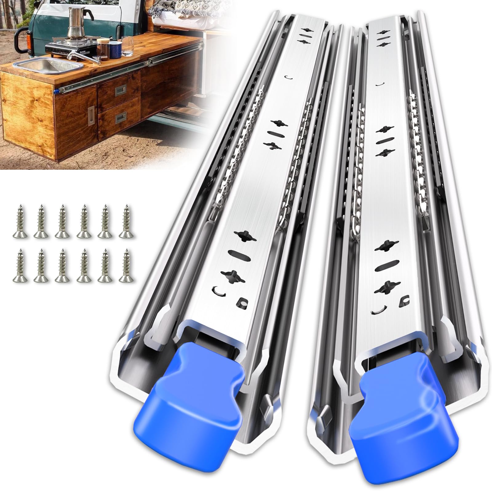 1 Pair 260 Lbs Heavy Duty Locking Drawer Slides Full Extension Ball Bearing Rail with Lock 12 14 16 18 20 22 24 26 28 30 32 36 40 inch Side Mount