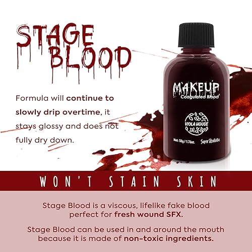 Miniatura 4 de VIOLA HOUSE Maquillaje de sangre coagulada, efecto especial profesional realista de sangre falsa para maquillaje de Navidad, Halloween, escenario,
