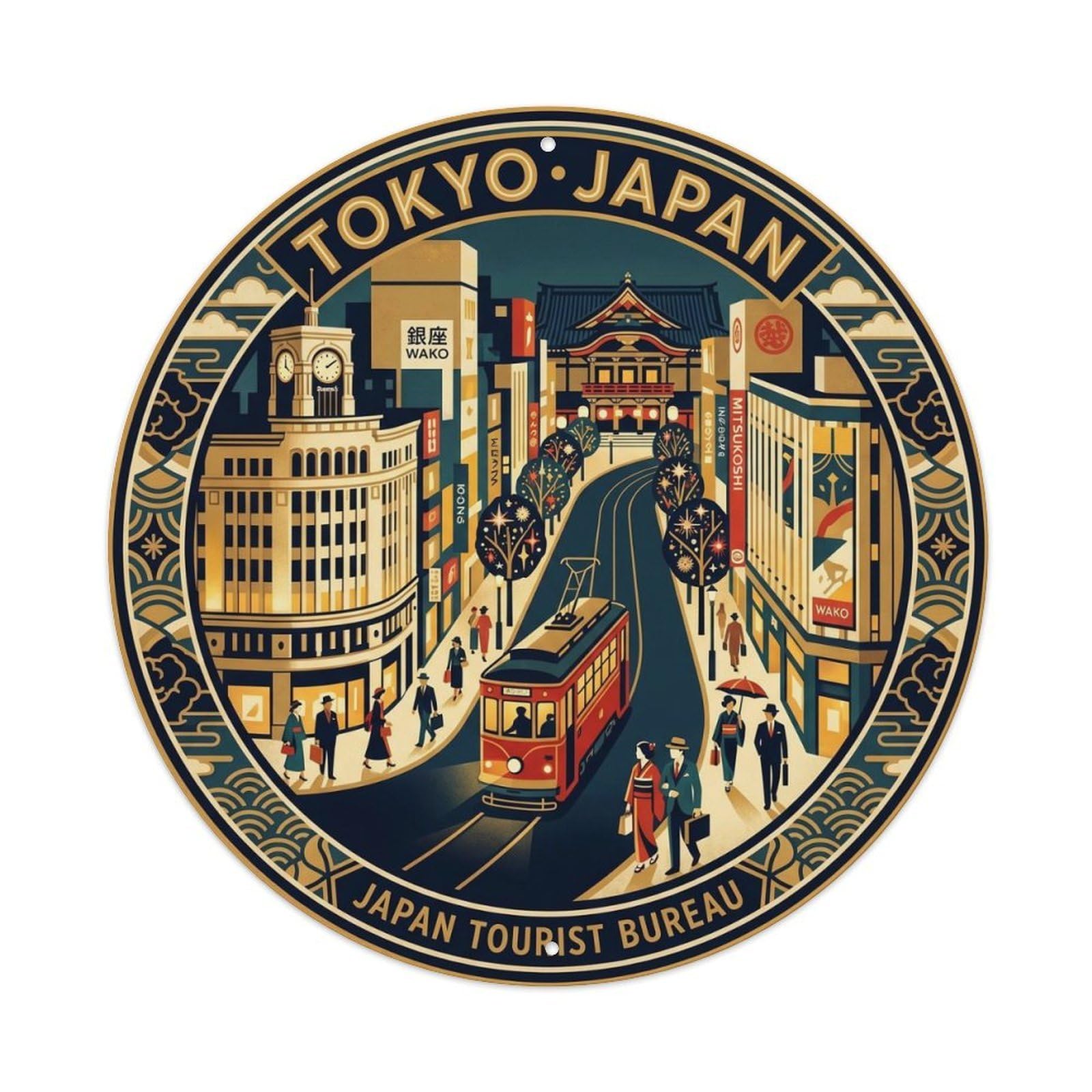 Tokyo Ginza Luxury Shopping Deco Temple Japan Metal Tin Sign