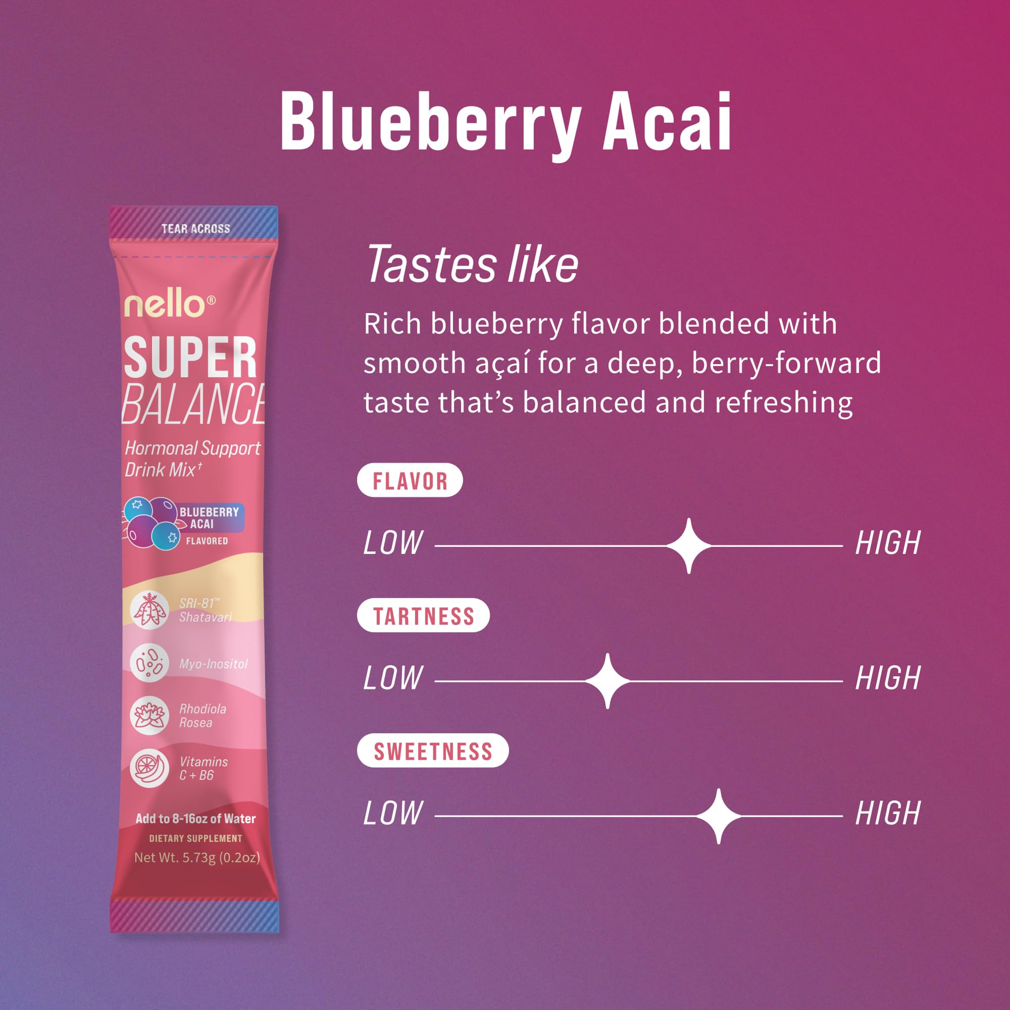 Nello Superbalance Hormonal Support Drink Mix, SRI-81 Shatavari, Myo-Inositol, Rhodiola Rosea, Vitamin C, Magnesium, Theobromine (20 Servings, Blueberry Acai) — Amazon image 3