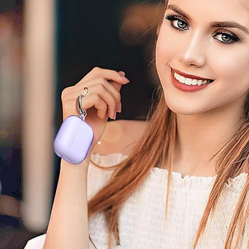 Miniatura 7 de ULAK Compatible con AirPods 3, funda protectora de TPU suave con llavero para AirPods de 3 generación 2021 LED frontal visible (morado)