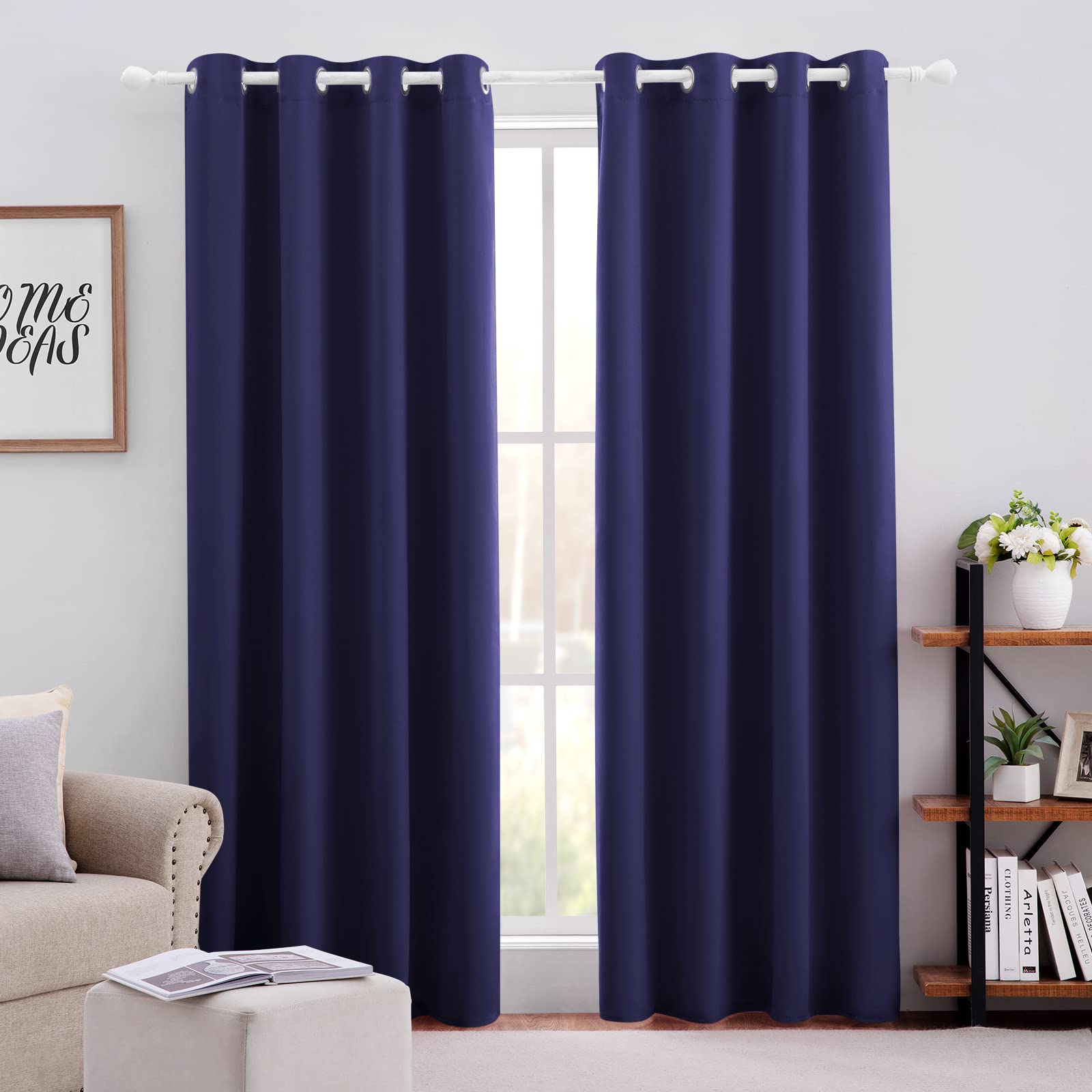 Photo 1 of HOMEIDEAS Blackout Curtains Panels for Bedroom - Window Treatment Thermal Insulated Solid Grommet Blackout Drapes for Living Room (52 x 95 Inches,Navy Blue, 2 Panels) Dark Navy Blue W52" X L96"