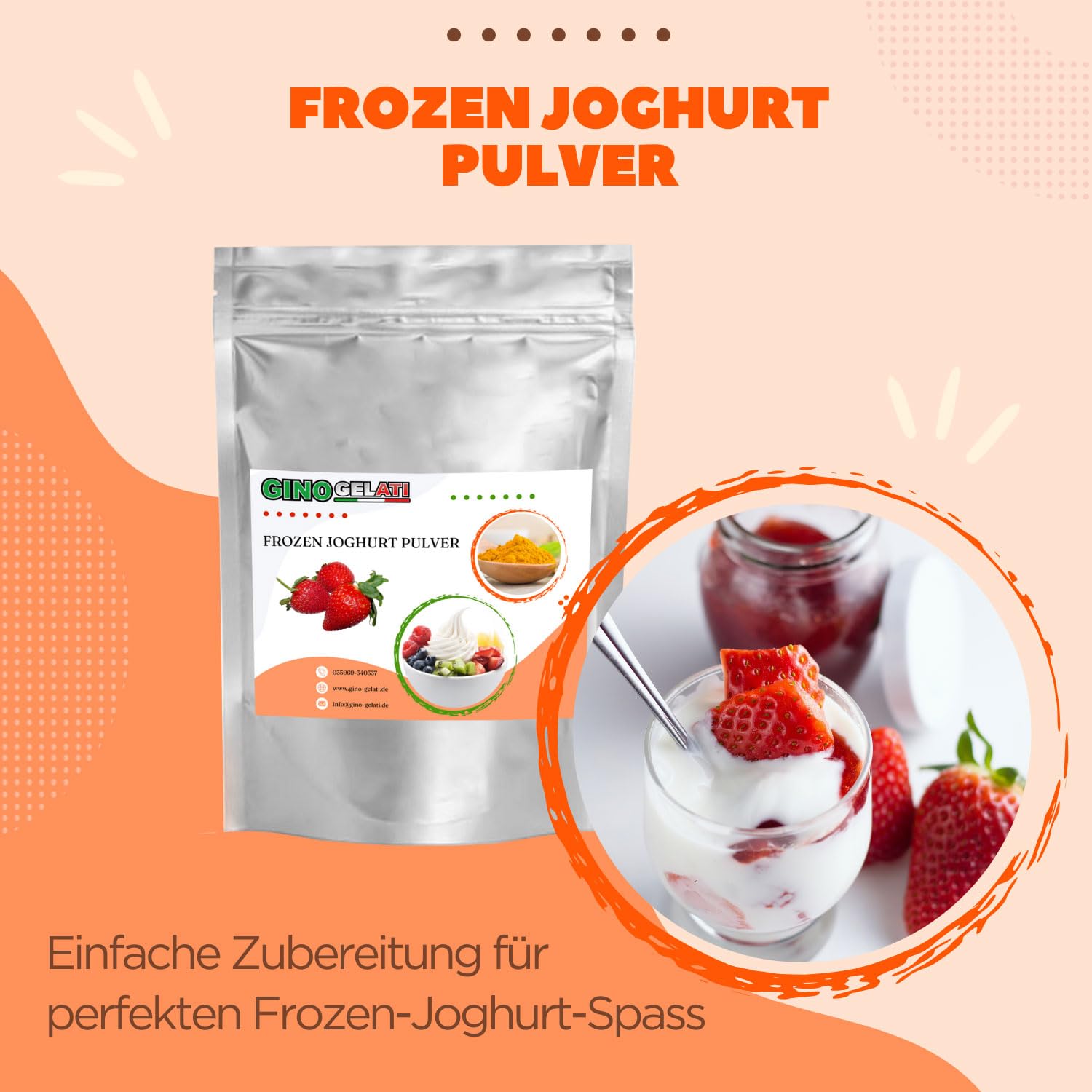 Gino Gelati Low Carb Eis Pulver Vegan Zucker-, laktosefrei mit fruchtigem Geschmack, schnelle und einfache Zubereitung, Made in Germany, Herstellung ohne Maschine (10 Kg, Mandarine)
