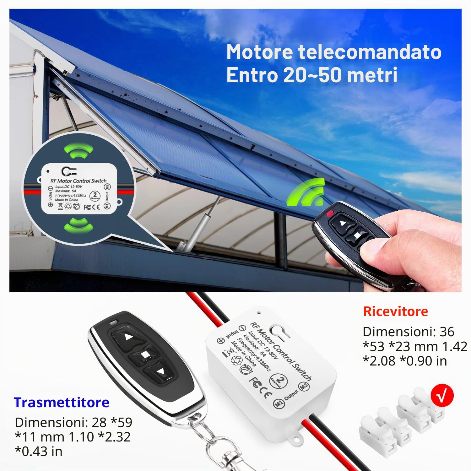 DieseRC Interruttore di Telecomando del Motore CC senza fili Controller Ricevitore Relè CC 12V - 80V 5A con 2 Trasmettitori, Motore di Controllo Radio avanti e indietro