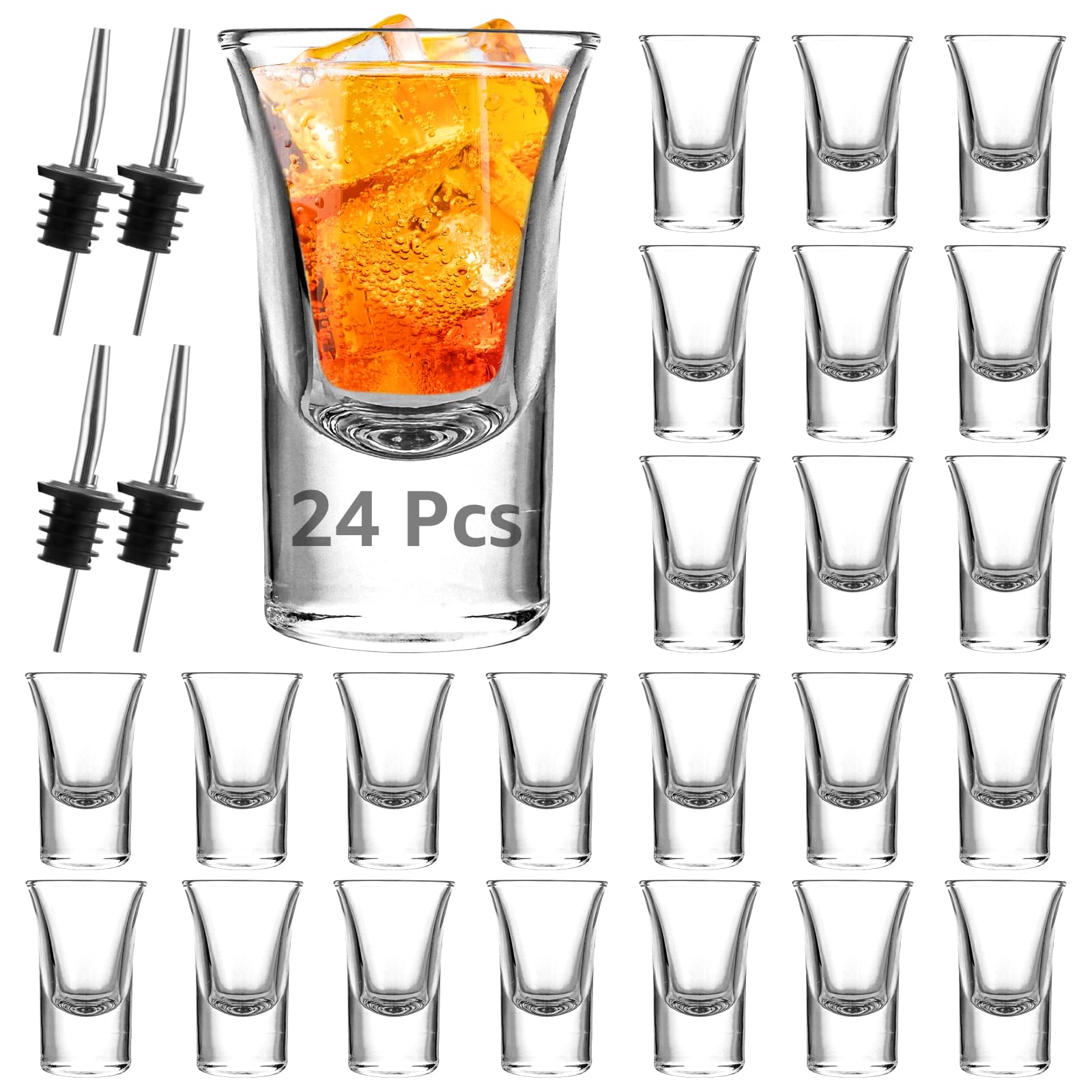Set de 24 verre shooter 3cl, shooter verre en verre, verres à shot avec fond épais et bec verseur pour vin, pour fêtes, club, bar, boissons, lavable au lave-vaisselle