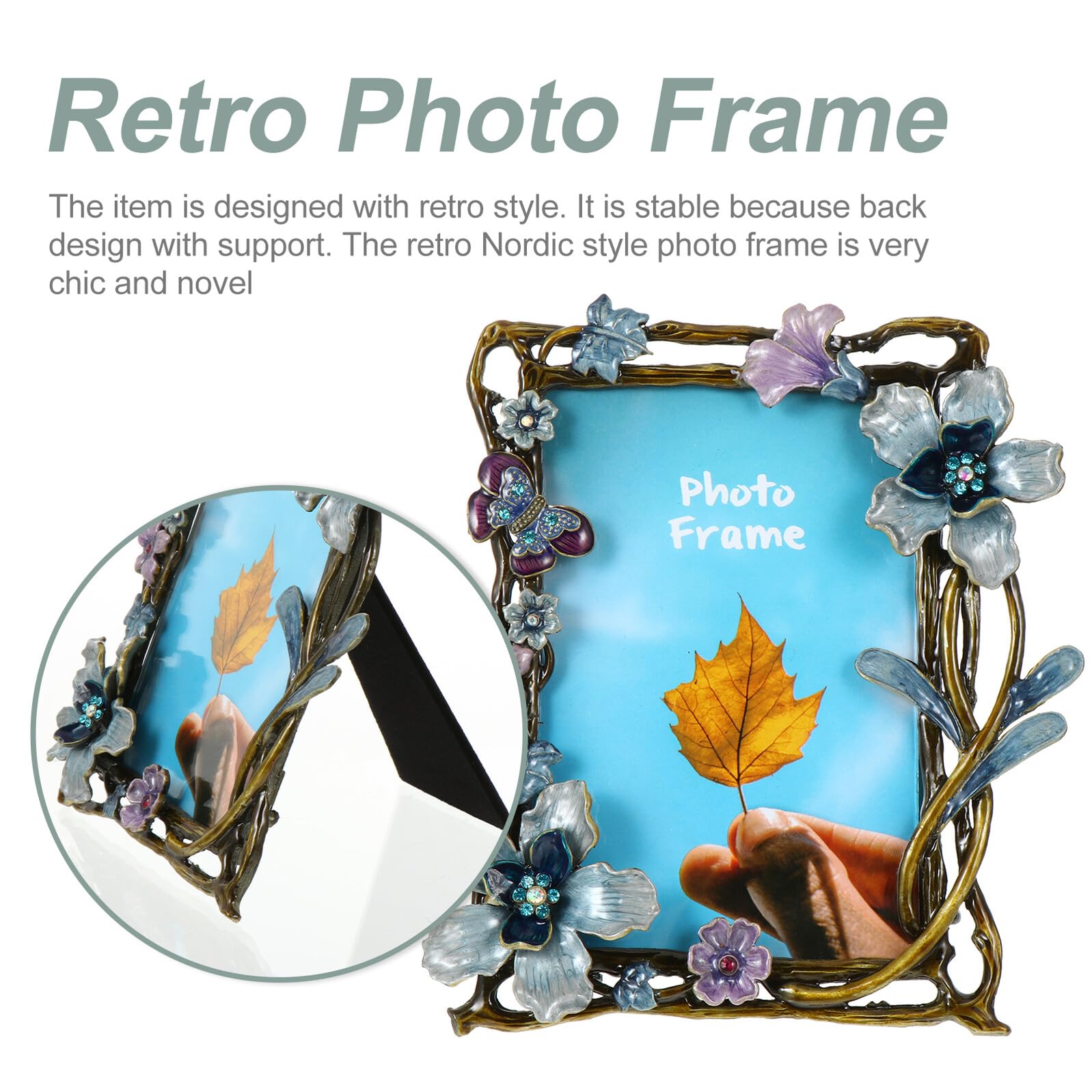 Alipis Retro Metall Fotorahmen mit 3d Blumenmotiv Dekorativer Bilderhalter für Schreibtisch Vintage Bilderrahmen im Europäischen Stil mit Aufsteller Tischdeko für Wohnraum und Geschenk