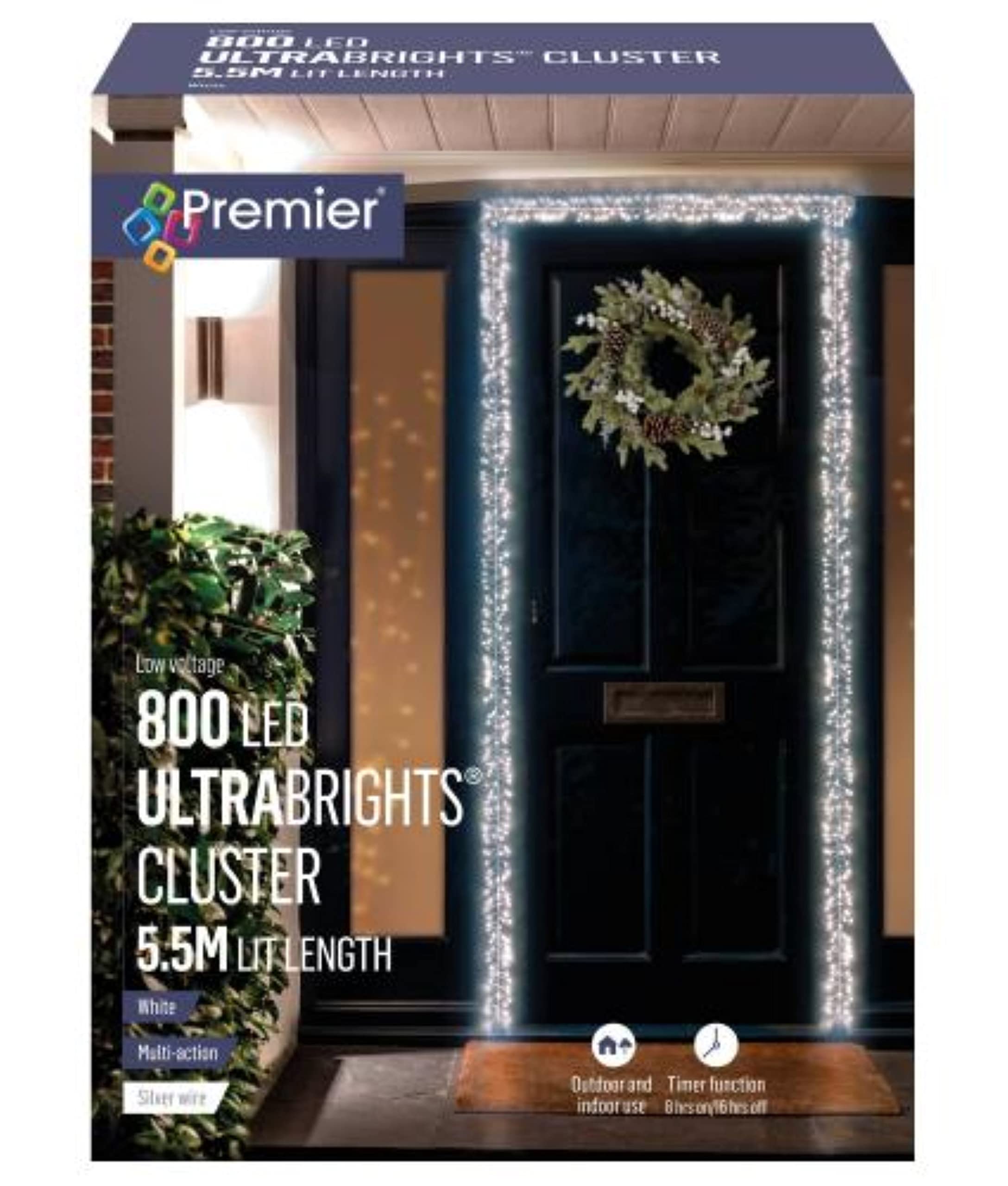 Premier 5.5m Ultrabrights Cluster Door Garland 800 LEDs in White Multi-Action