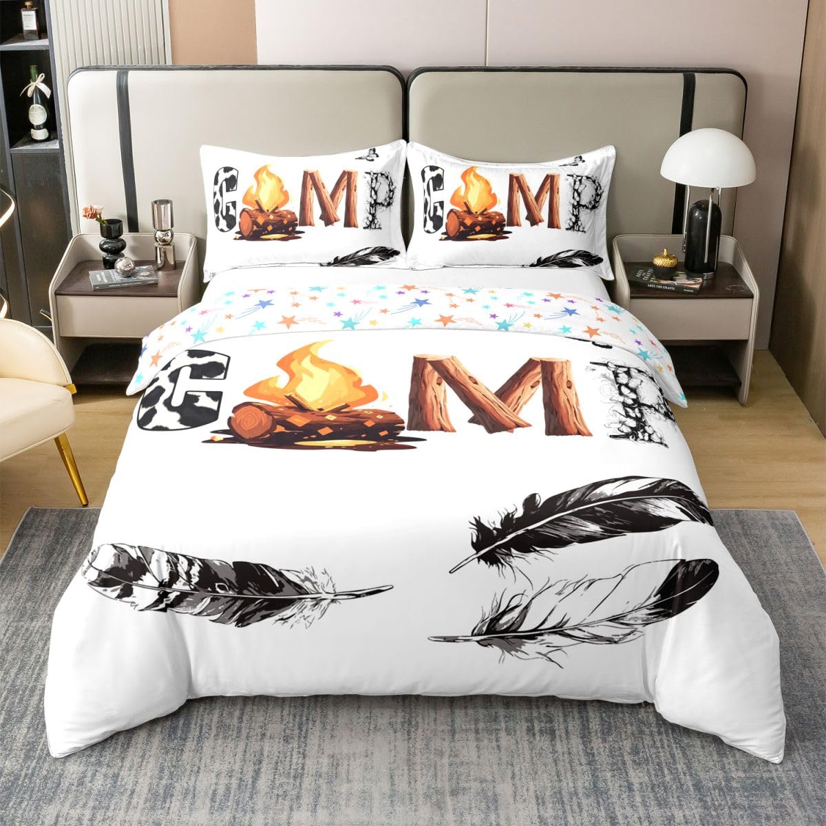 Housse de couette 220x240 camping pour chambre enfant style chalet