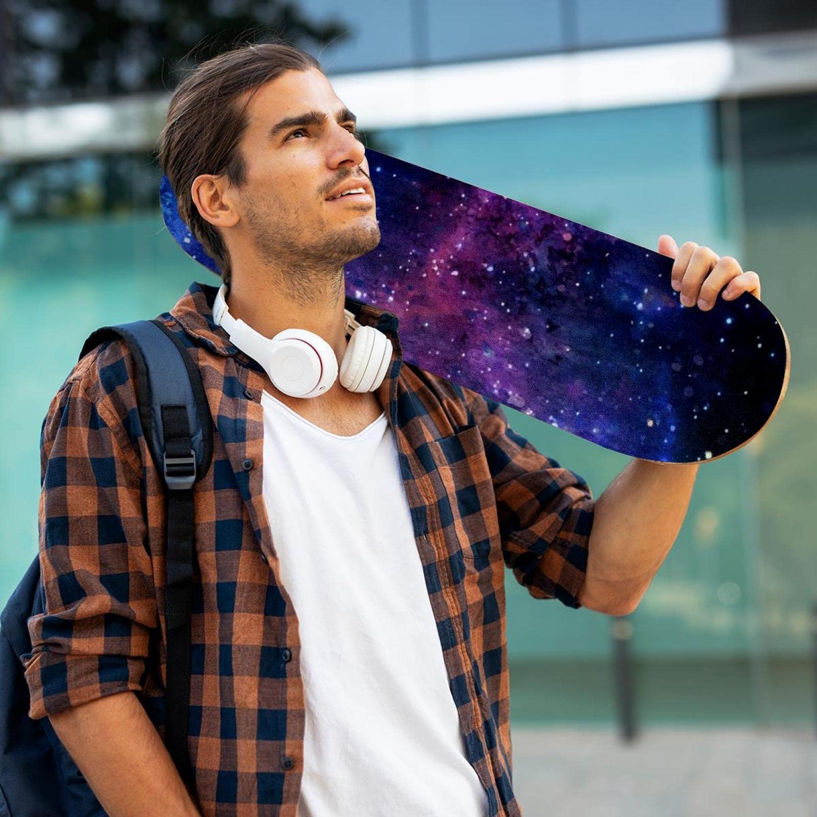 Watercolor Galaxy Lot de 2 feuilles de papier abrasif pour planche de skateboard et longboard
