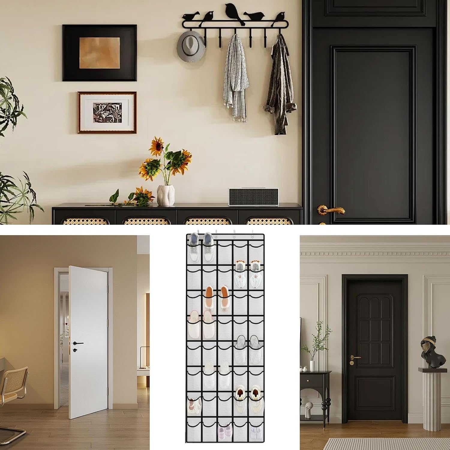 Shoe Door Hanger, Hanging 40 Pocket Mesh Organizer, Storage Hooks, Holder