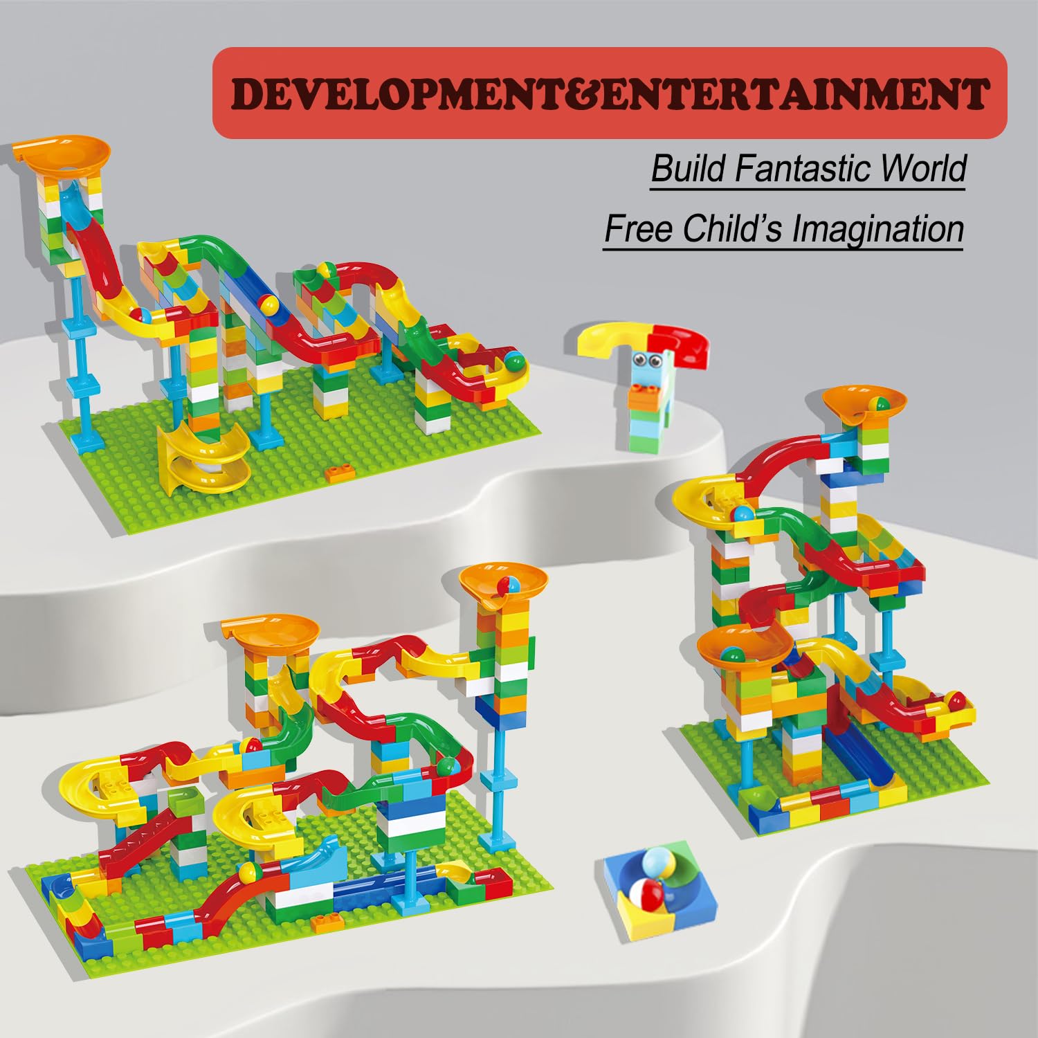 Bloques de construcción Marble Run para niños de 3 a 8 años, juego de 128 piezas de ladrillos de construcción STEM con juego de anillo de lanzamiento, juguetes educativos de aprendizaje para 6
