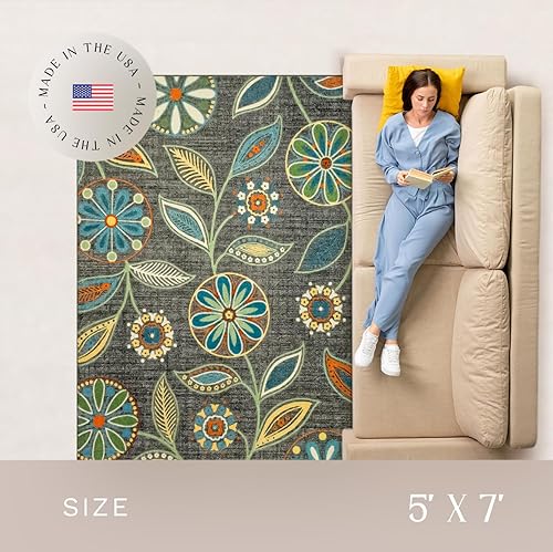 Miniatura 3 de Alfombras de área con diseño floral Maples Rugs Reggie para sala de estar y dormitorio (fabricado en Estados Unidos), multicolor, 5 x 7