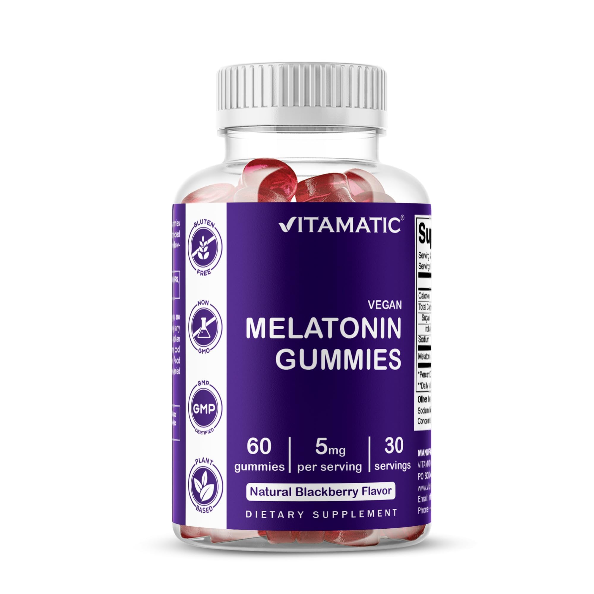 Vitamatic Melatonin Gummies for Kids & Adults - (2.5 mg 5 mg & 10 mg Doses) - 60 Vegan Gummies