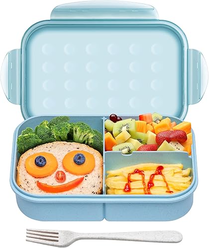 Miniatura 8 de Caja Bento de paja de trigo, lonchera sin BPA para niños y adultos, contenedor de almuerzo de 3 compartimentos a prueba de fugas con utensilios,